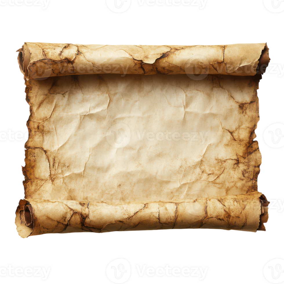Aging parchment scroll with rustic edges and warm tones png