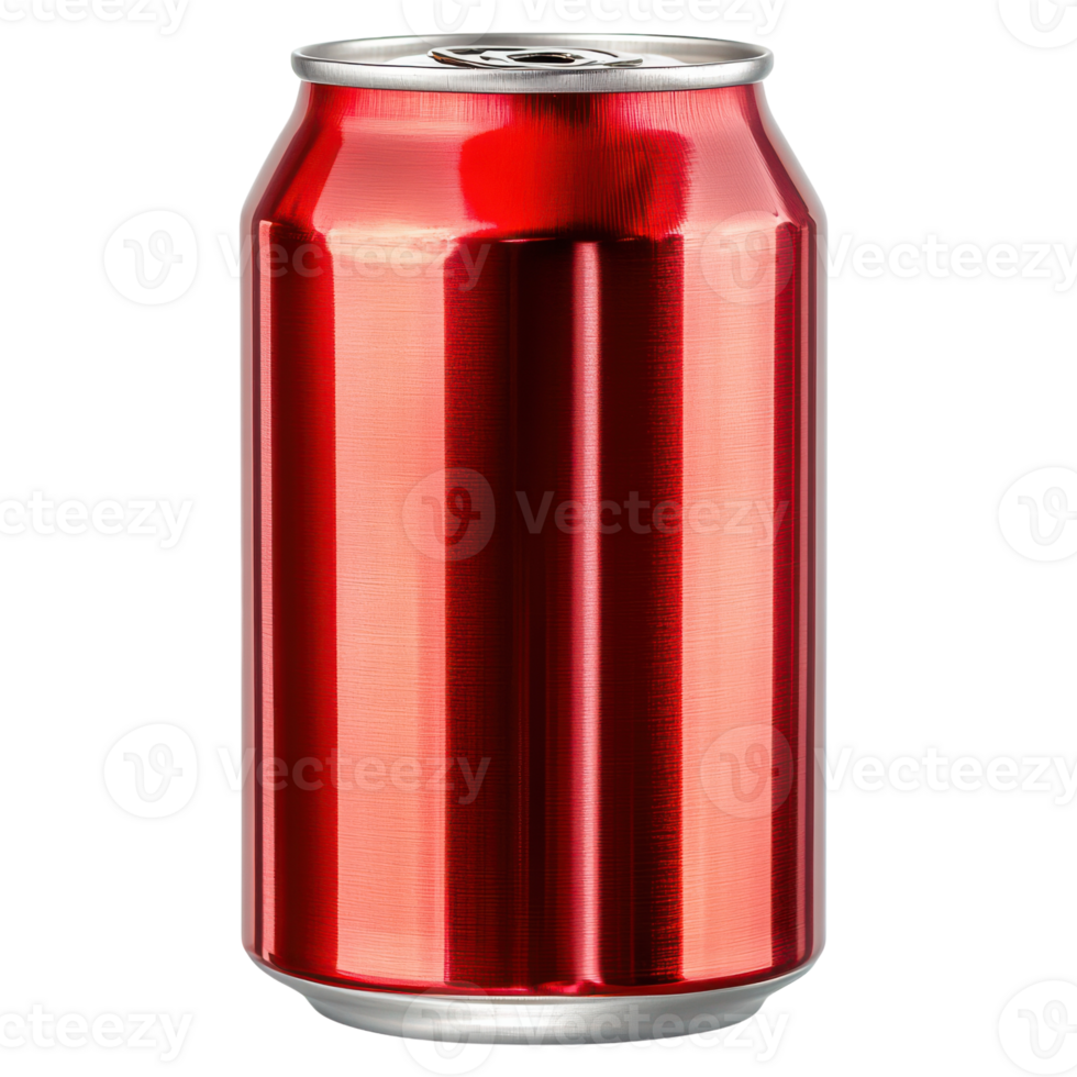 Vibrant red beverage can resting on a bright surface png