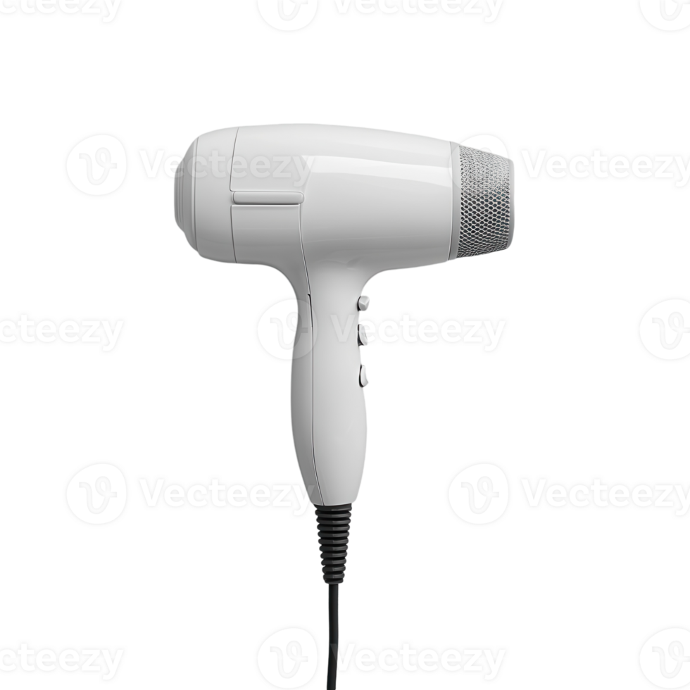 A sleek modern hair dryer resting against a minimalist wall png