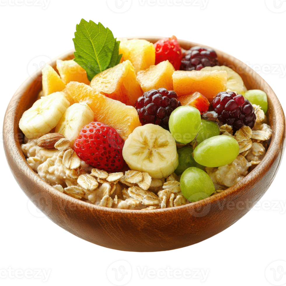Healthy Prepared Oatmeal with Fresh Fruits in a White Bowl for Nutrition png