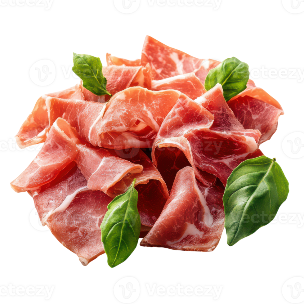 Delicious Prosciutto on White Background Perfect for Food Blogs and Menus png