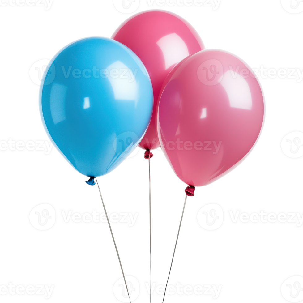 Colorful Red, Pink, and Blue Balloons Isolated on White Background for Party Decor png