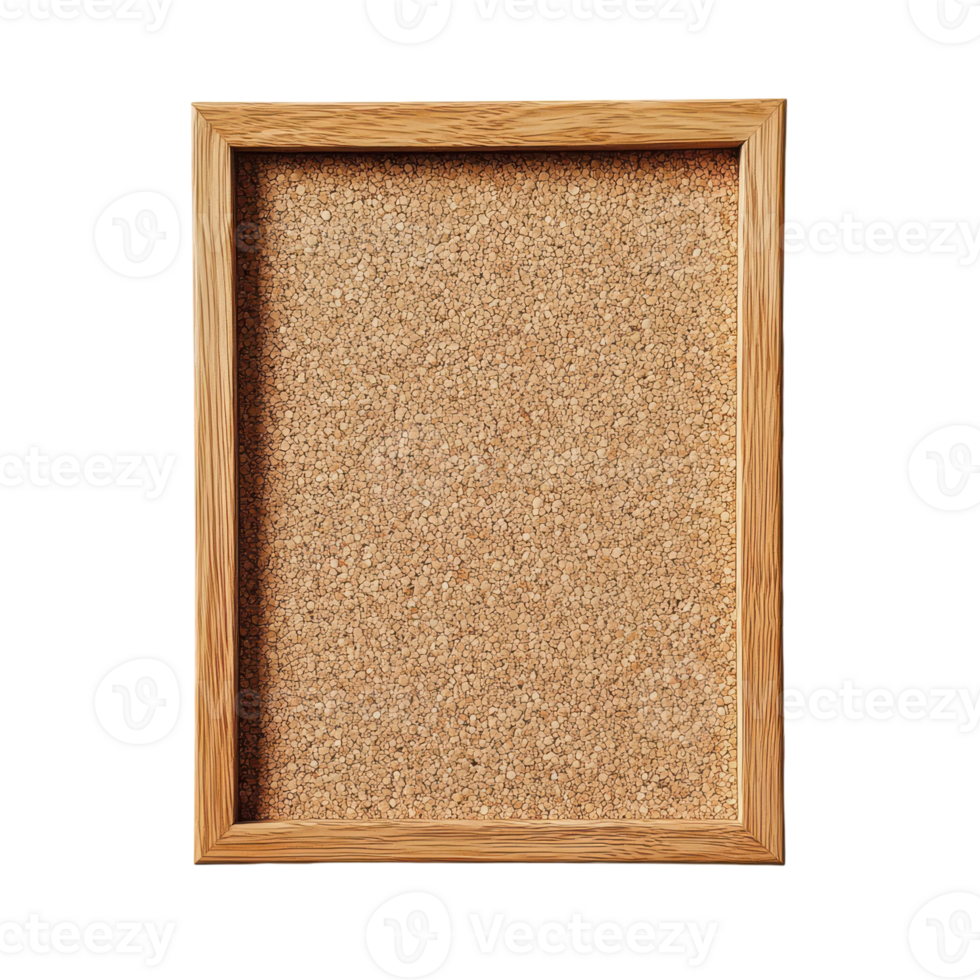 Rectangular Cork Board in a Wooden Frame for Office and Home Use png