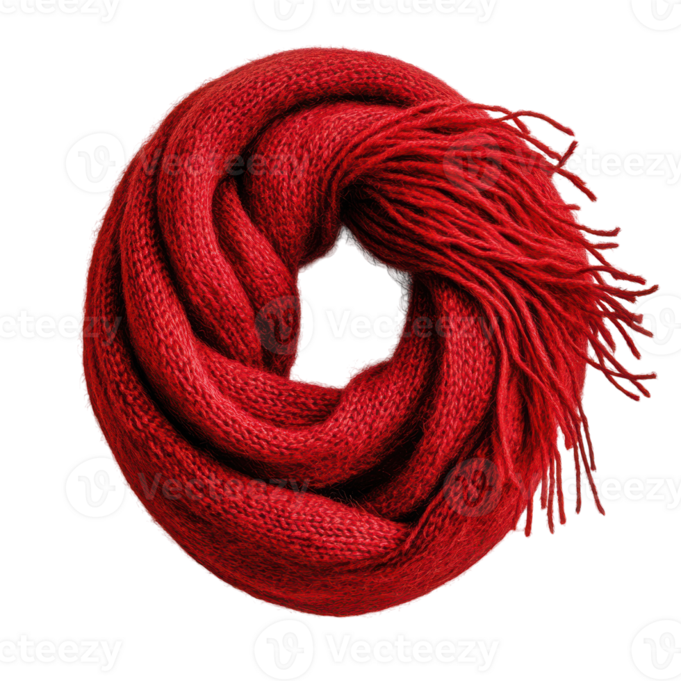 Red Scarf Artfully Wrapped in a Circular Display for Fashion or Textile Use png