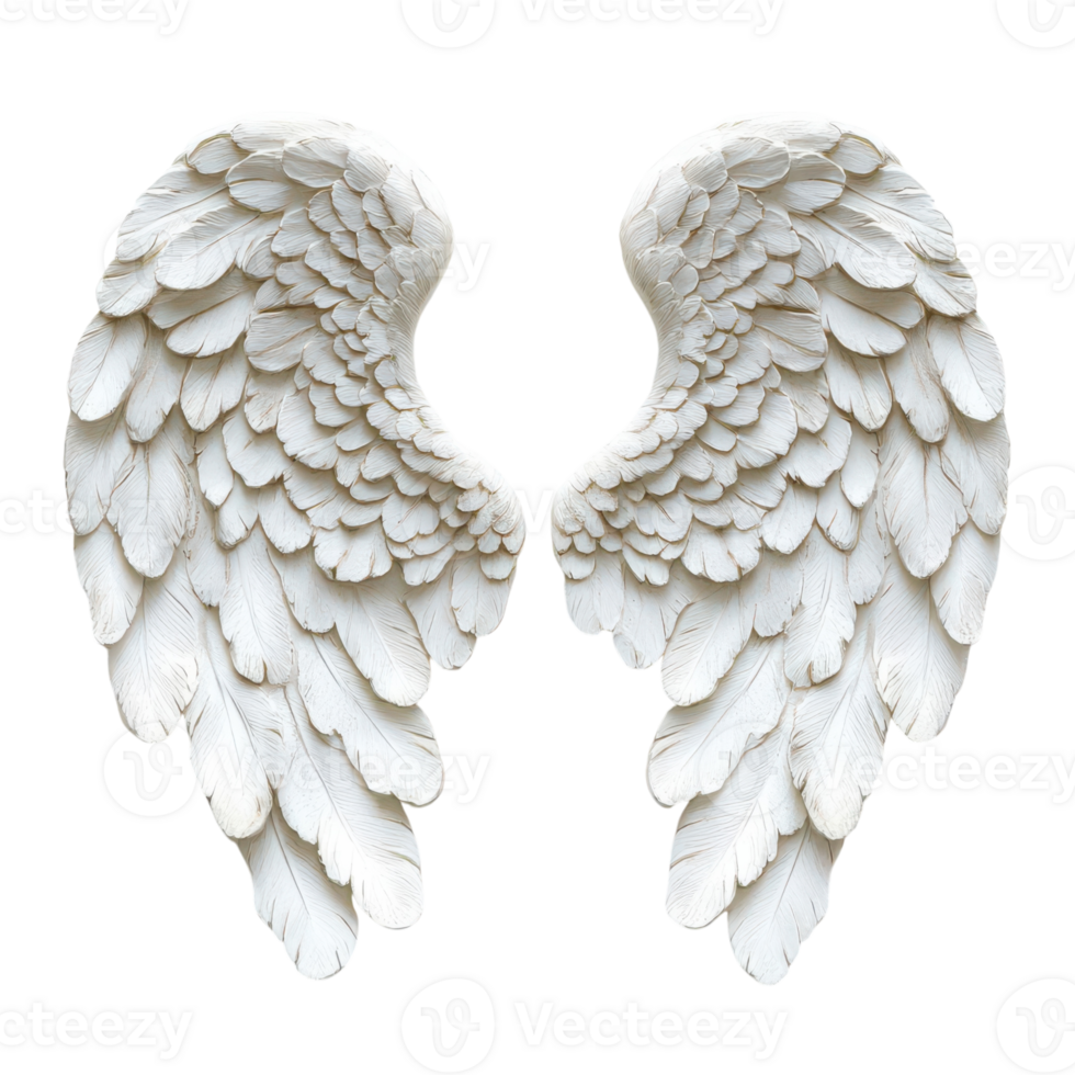 White Angel Wings Isolated on White Background for Fantasy or Artistic Concepts, isolated on transparent background, Format png