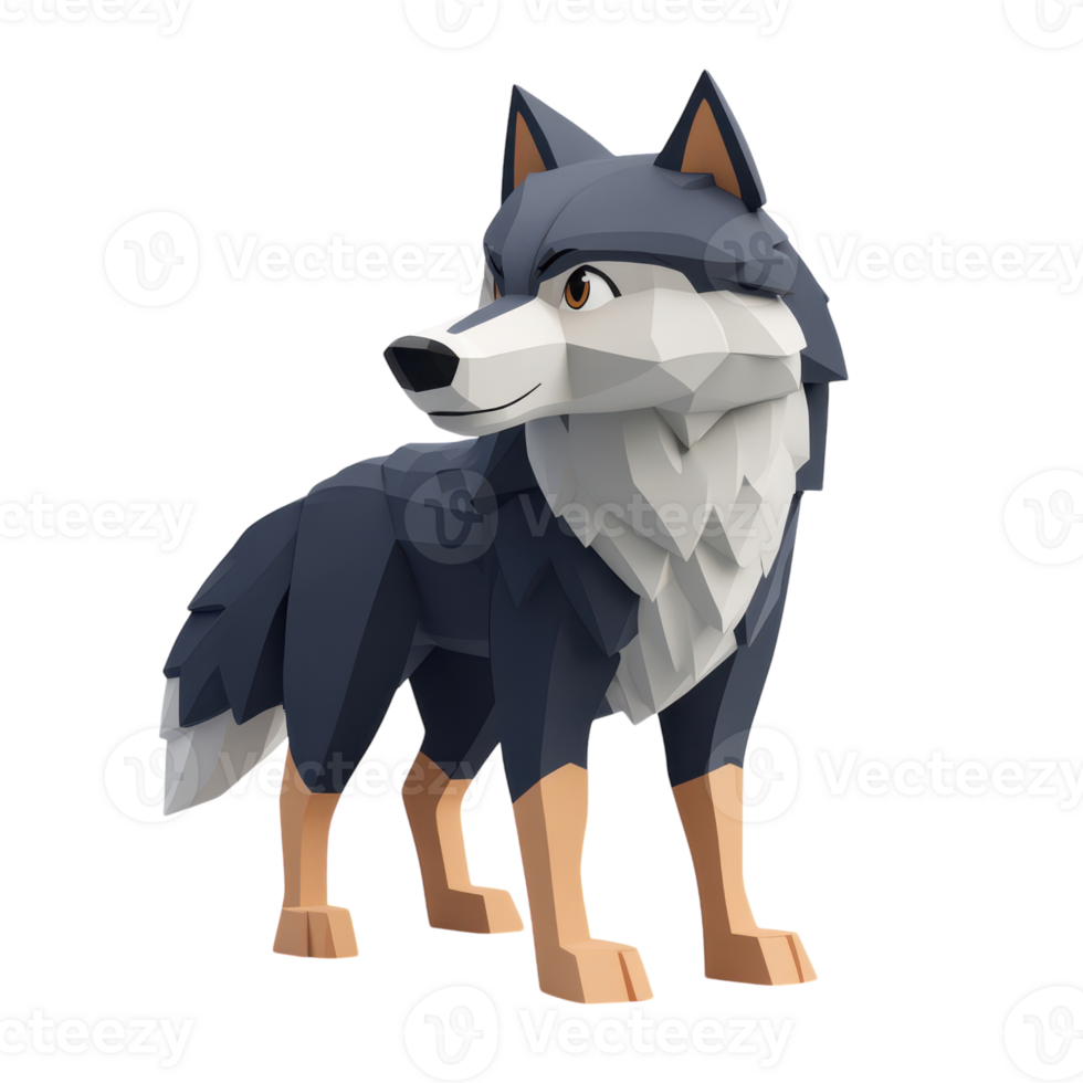 Cartoon Style Minimalistic 3D Wolf Icon for Digital Design Purposes, isolated on transparent background, Format png