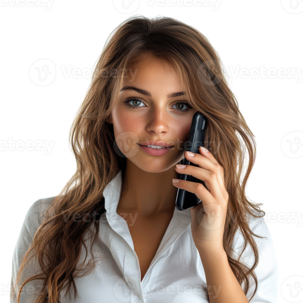 Woman Using Cell Phone Isolated on White Background for Communication and Technology Needs, isolated on transparent background, Format png