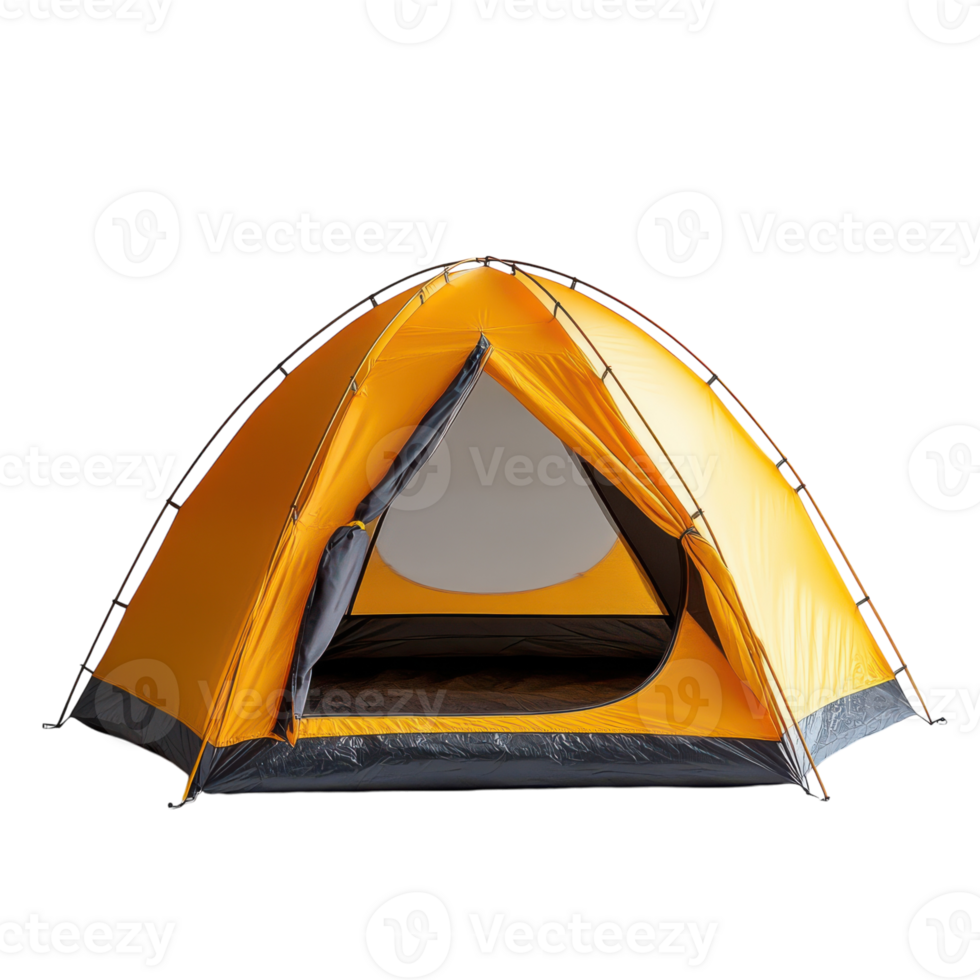Yellow Camping Tent on White Background for Outdoor Adventures and Camping Promotions, isolated on transparent background, Format png