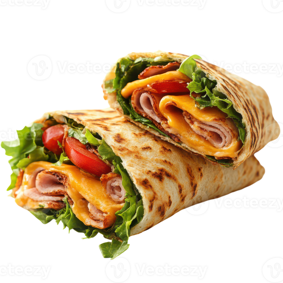 Delicious Wrap Sandwich on Clean White Background for Food Advertising, isolated on transparent background, Format png