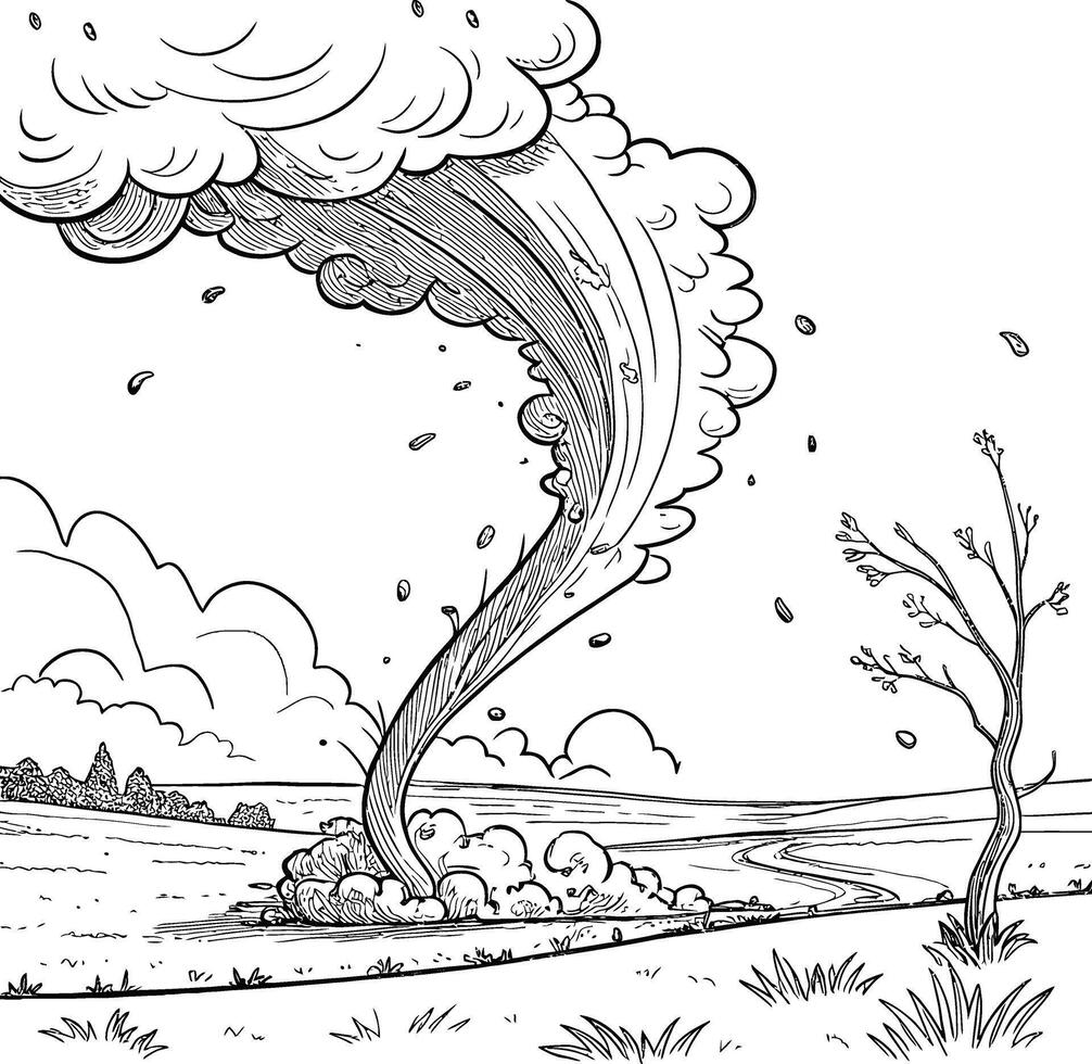 Powerful Tornado Coloring Picture for Kids to Explore vector