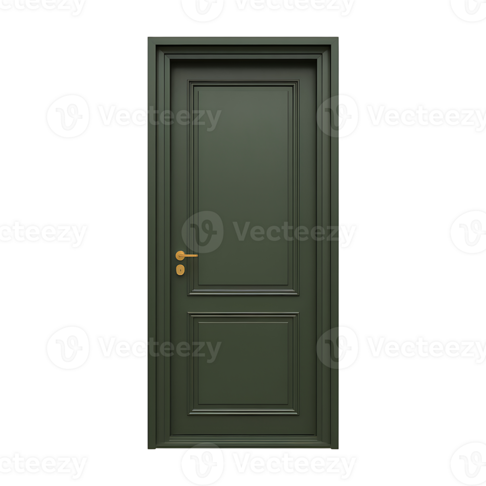 Elegant Dark Green Door with Gold Hardware isolated on transparent background png