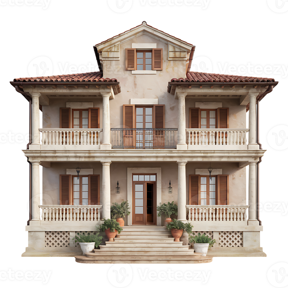 Mediterranean Style Villa Architectural Design isolated on transparent background png