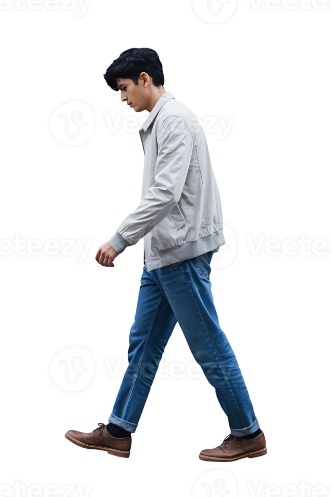 A Young Man Walking in Casual Style on transparent background png