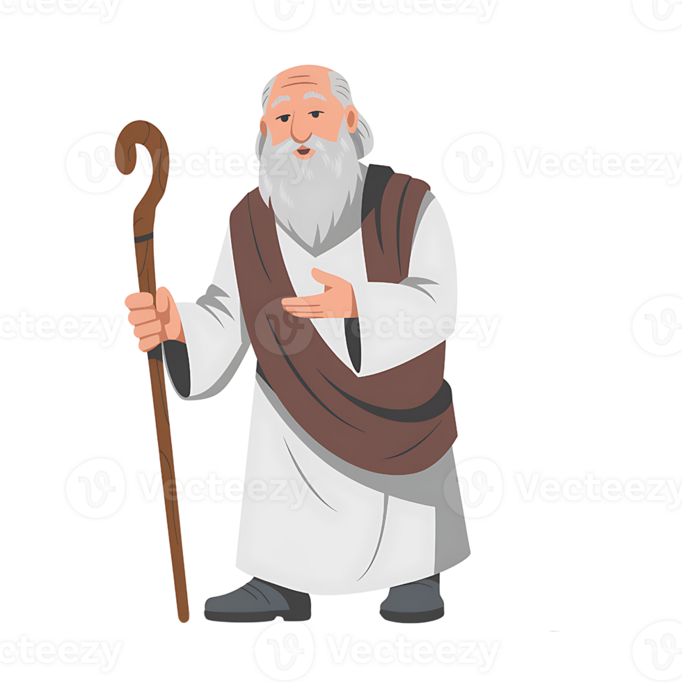 Ancient Old Man with Staff, Biblical Figure Illustration isolated on transparent background png