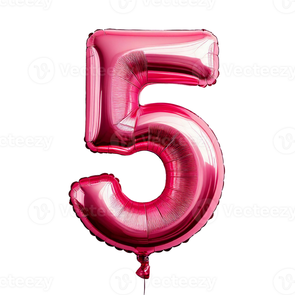 3D Pink number 5 balloon png