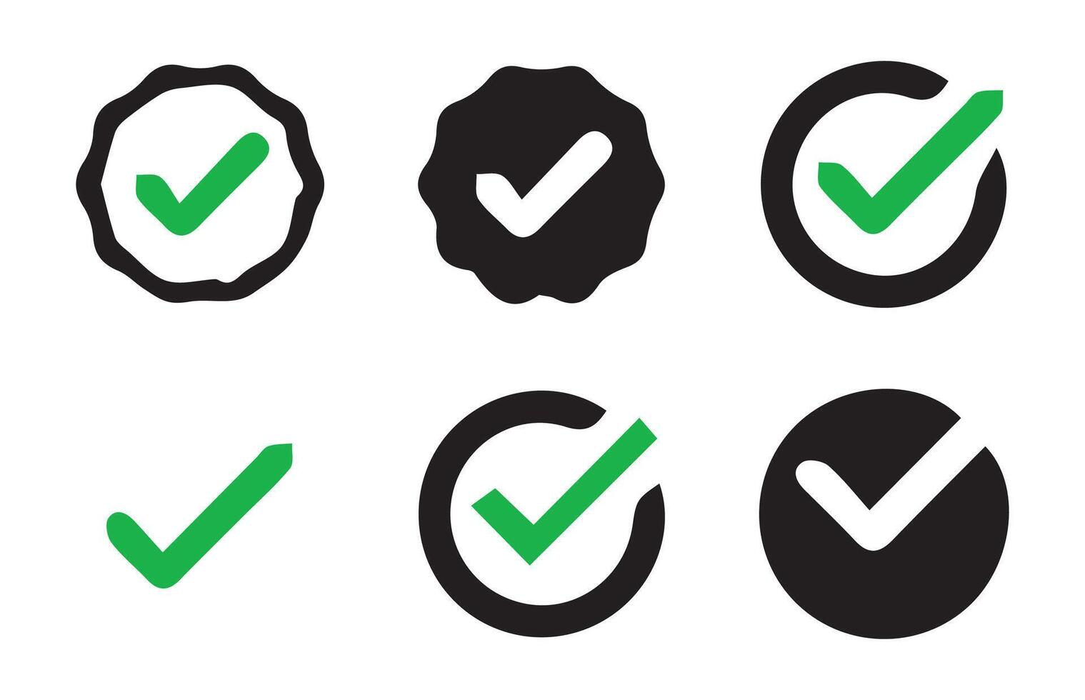 Set of check icons in green and black vector