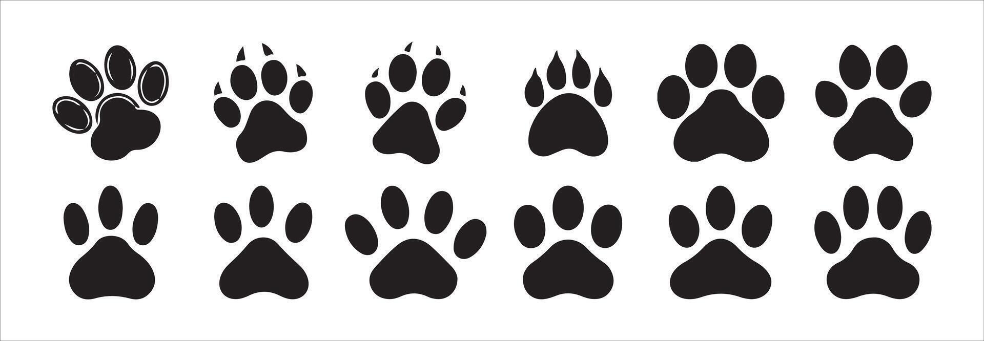 Paw icon. Black pawprint animal track divider border stripe design element vector