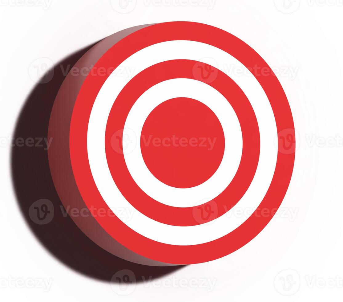 Red white round target with shadow on isolated background, 3D rendering illustration photo