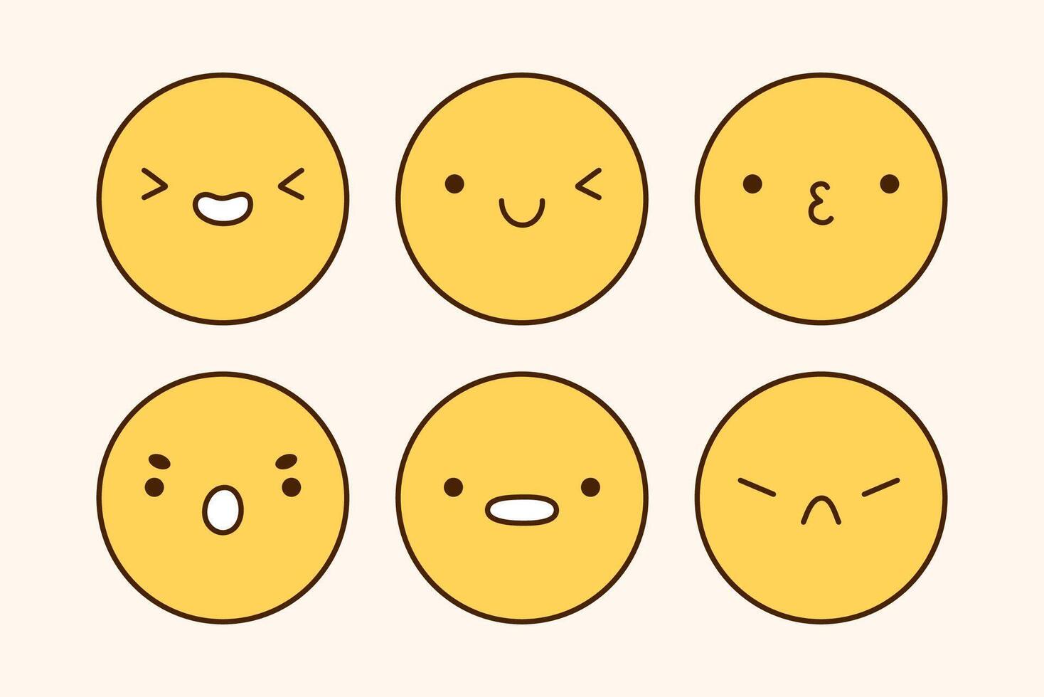 A cute emoji set with different facial expressions. Yellow characters with happy, joyful, sad, disappointed, surprised, angry mood. doodle illustration. Perfect for social media, stickers. vector