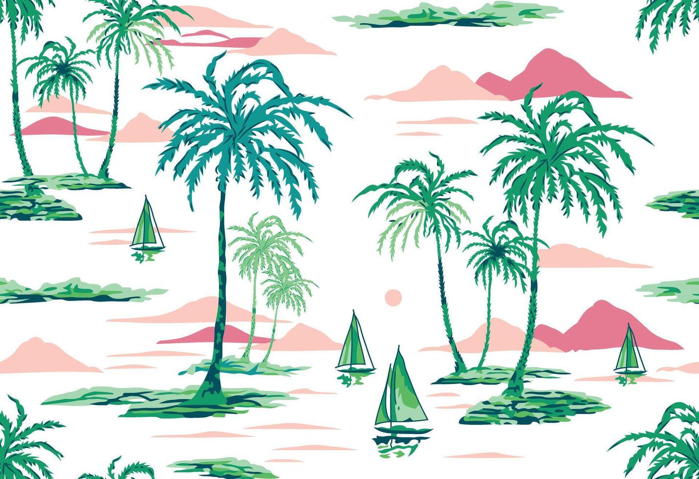 Palm trees and sailboats on a beach background vector