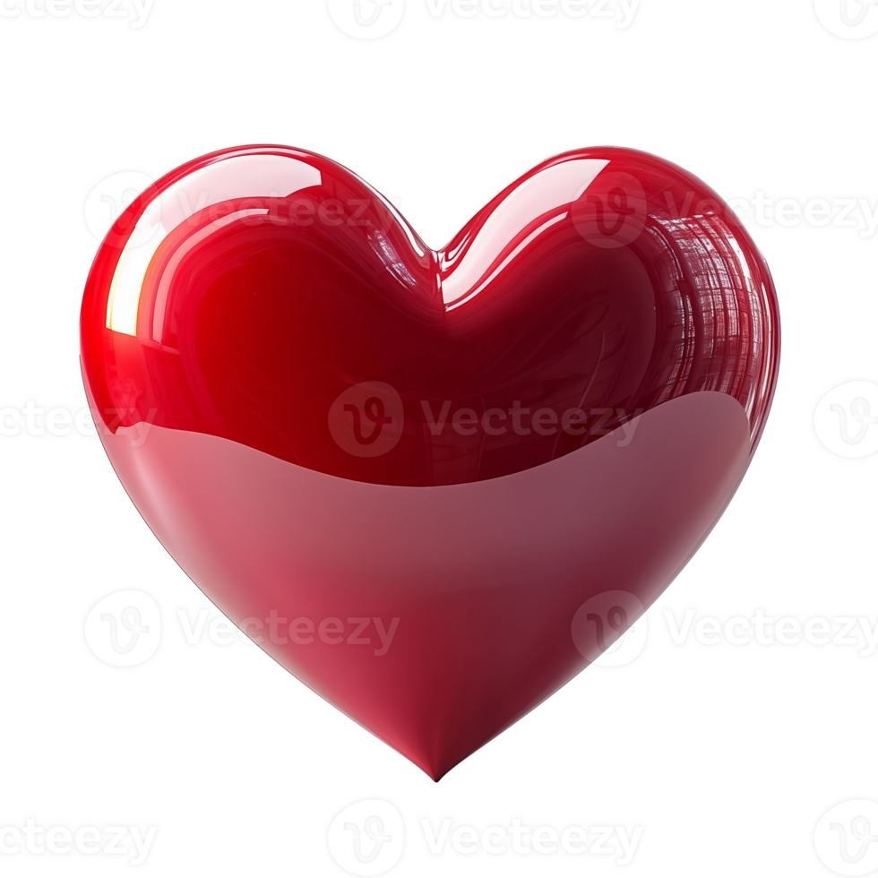 Shiny red heart symbol reflecting light on a smooth surface png