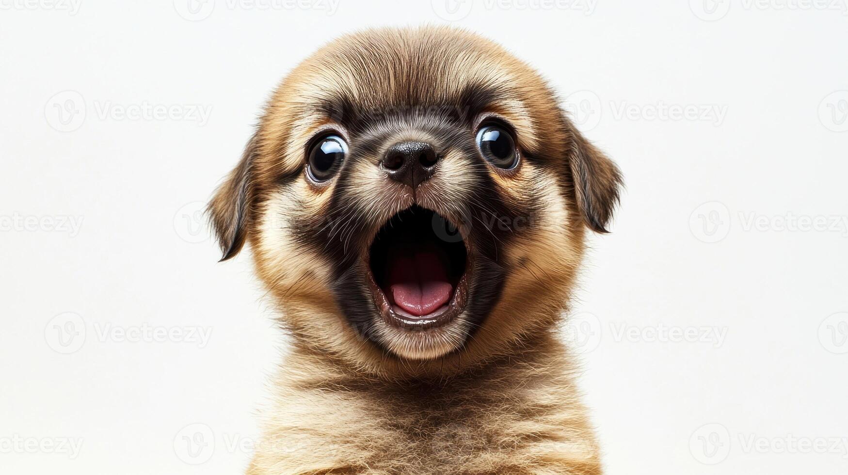 A puppy exuberantly shows its playful spirit with a wide-open mouth photo