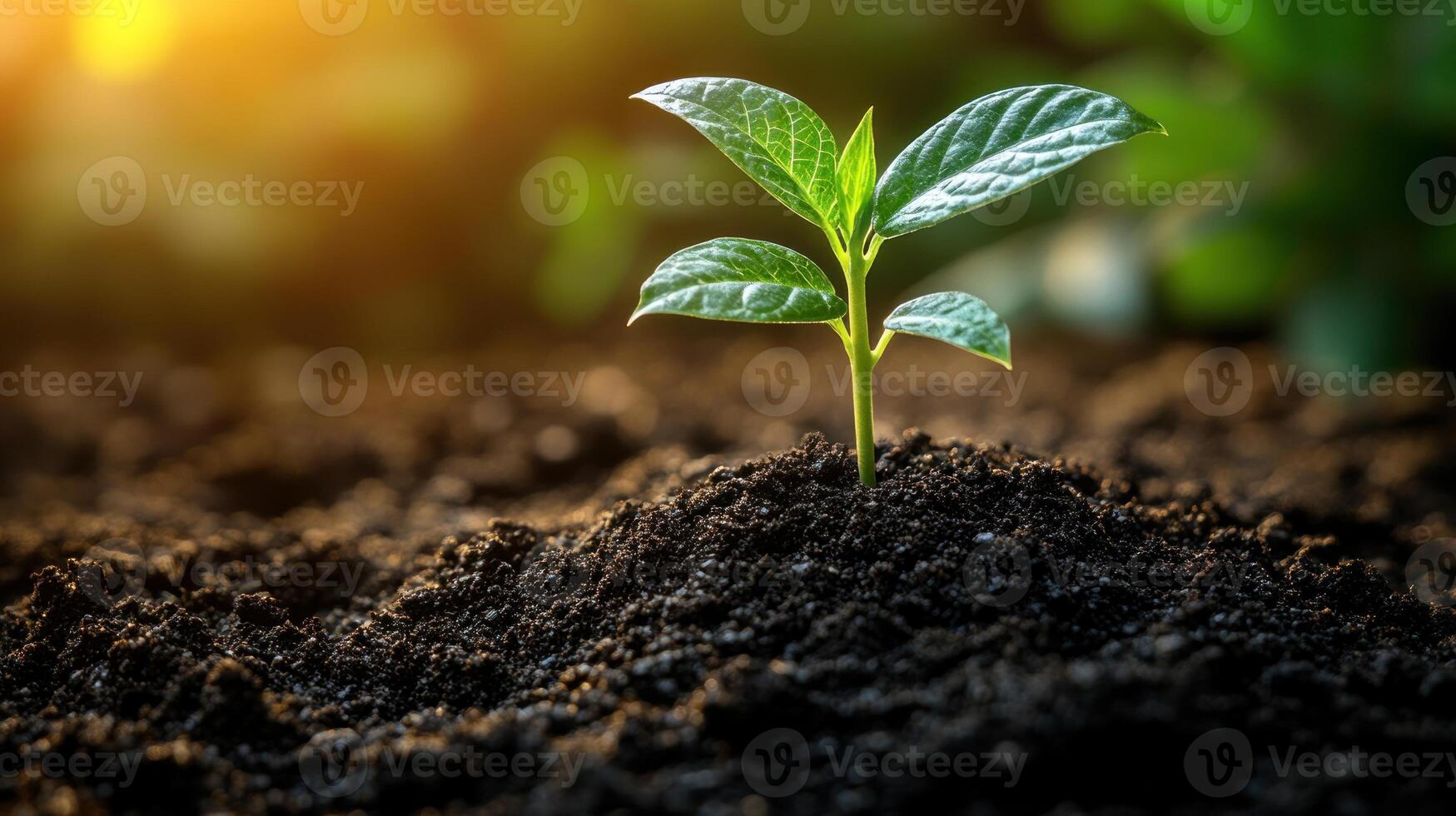 A tiny green seedling breaks through the soil, symbolizing growth and renewal photo
