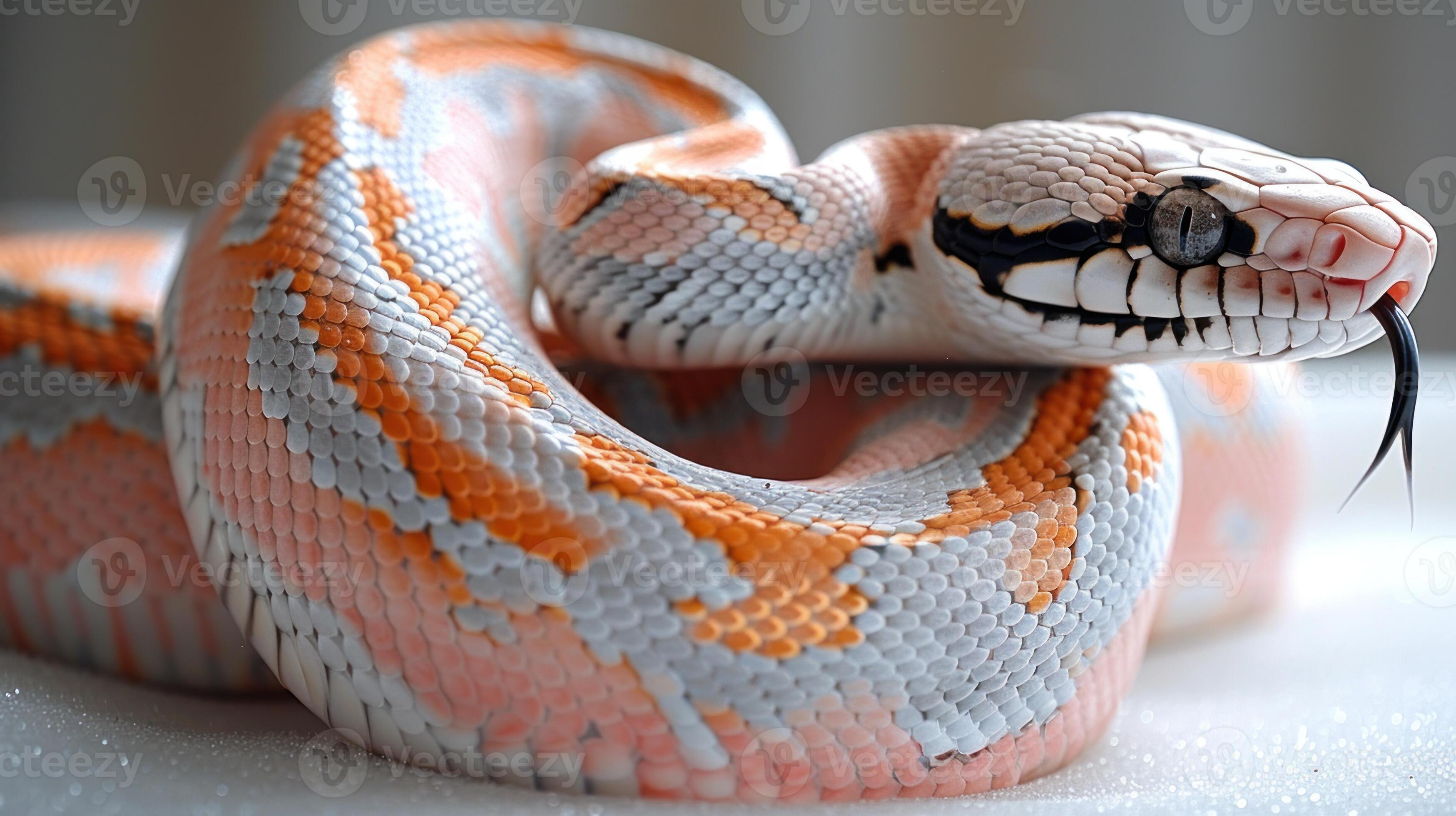 A beautiful python exhibits its lively colors and fascinating texture ...