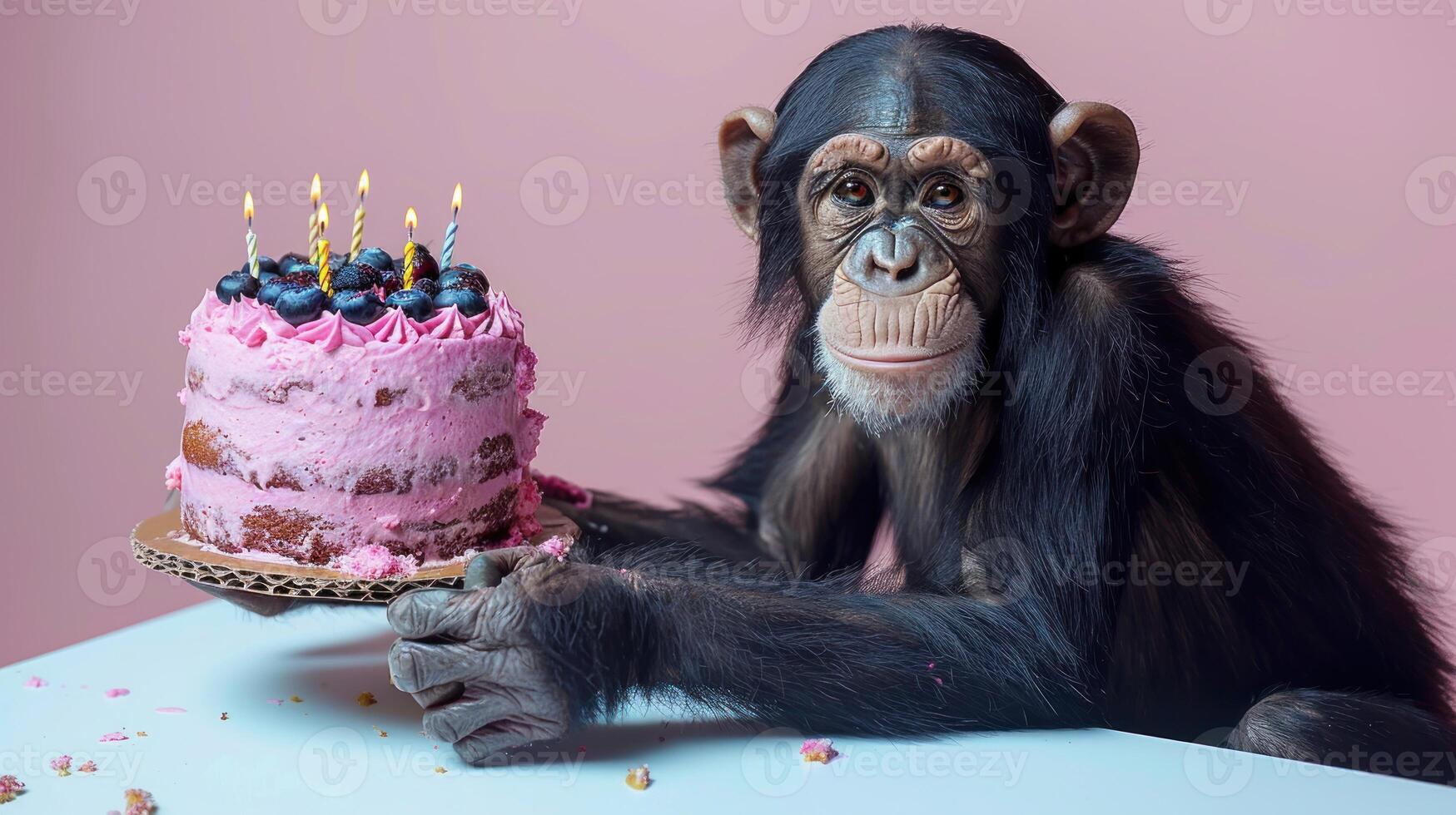 A curious chinchilla enjoys a delightful cake adorned with vibrant candles photo