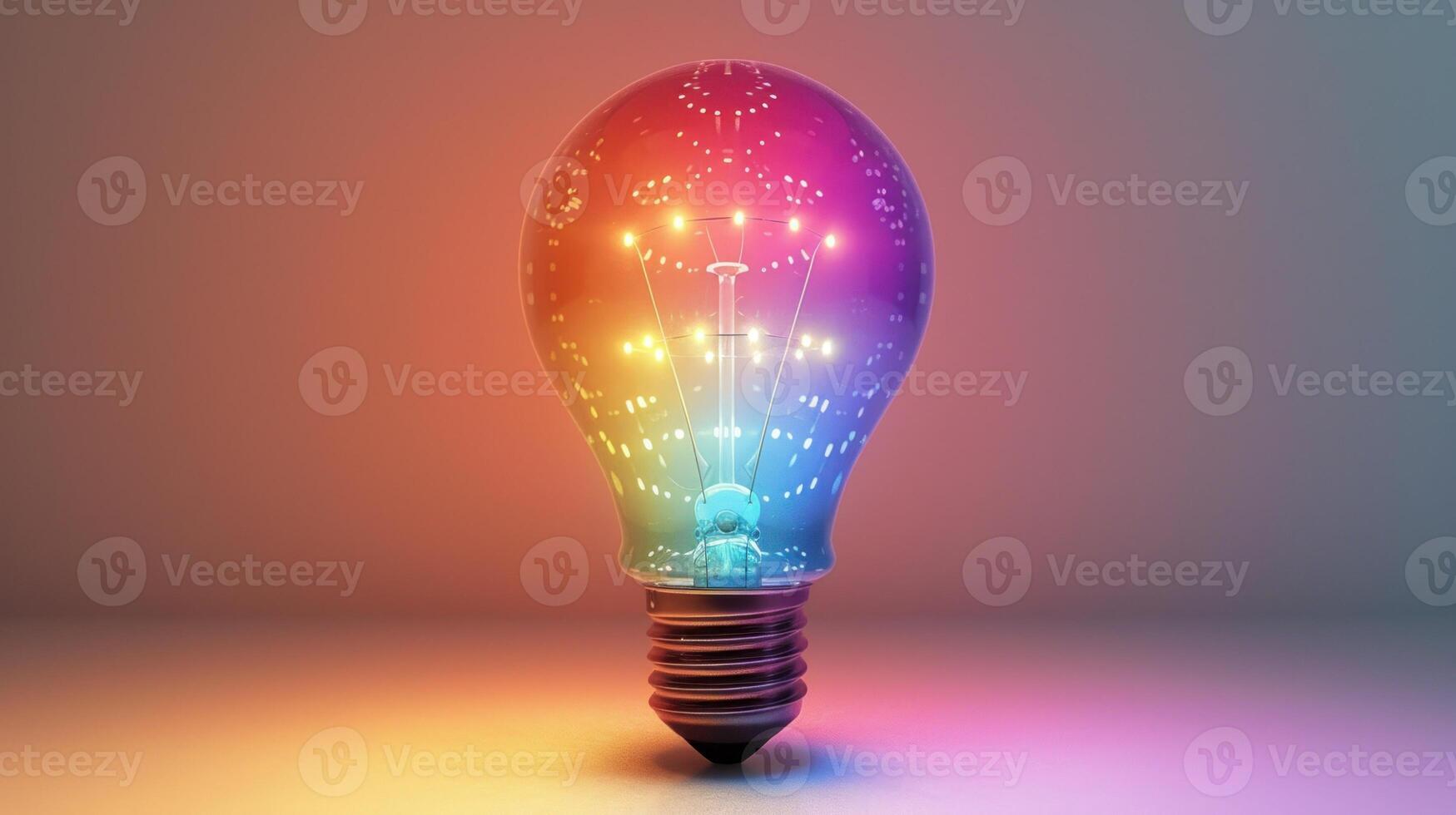 A colorful light bulb casts a warm glow, inspiring creativity and innovation photo