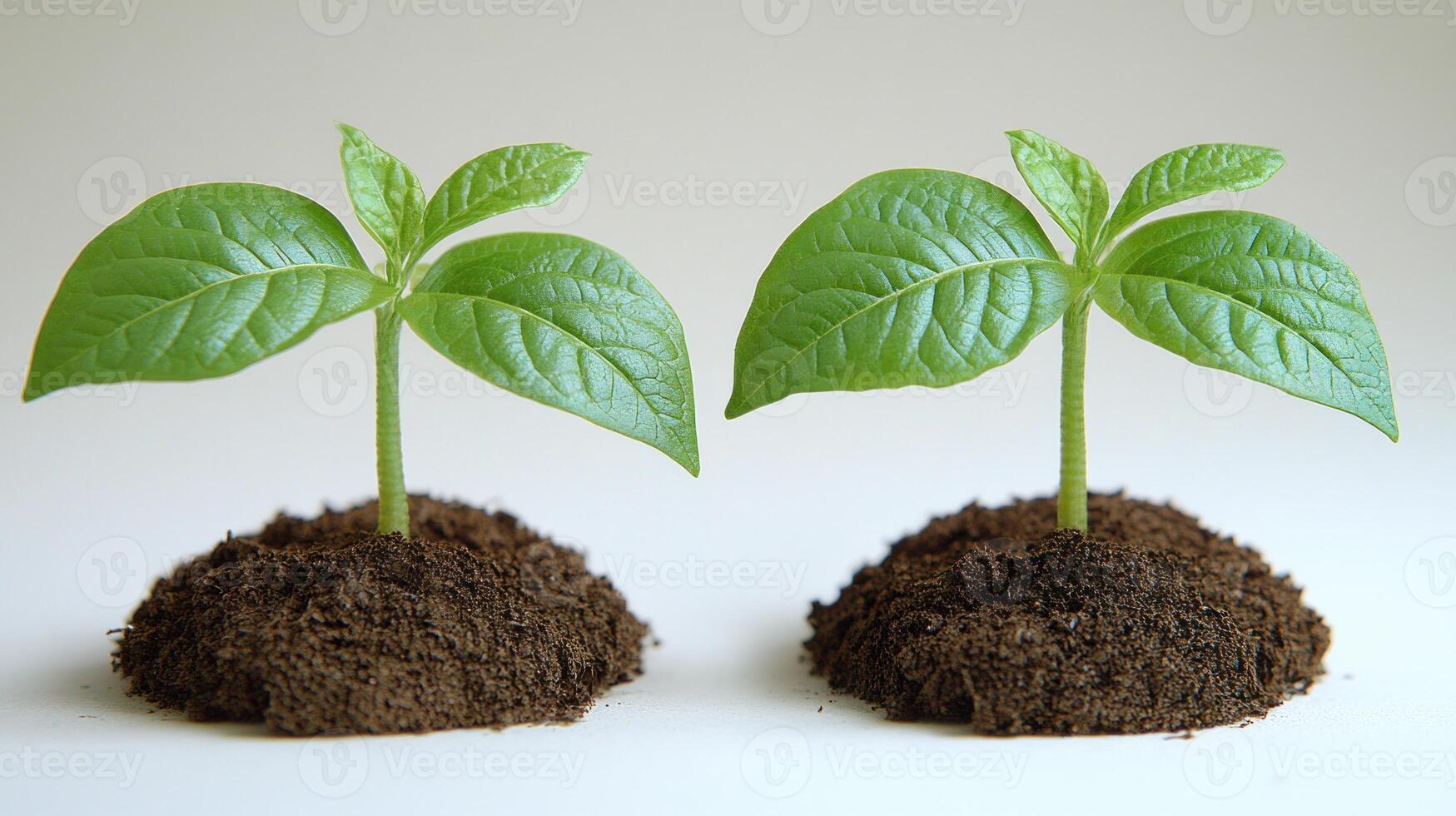 Newly sprouted plants thrive in rich, dark soil under warm sunlight photo
