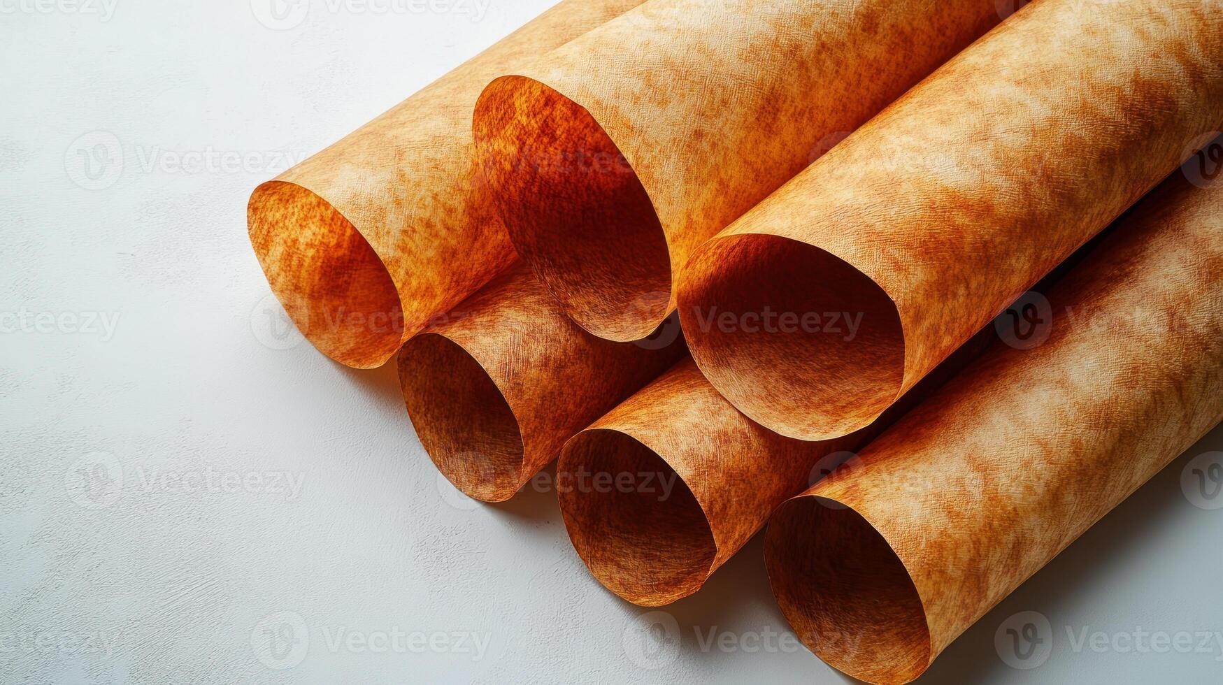 Amber craft paper rolls arranged elegantly on a smooth surface await creative use photo