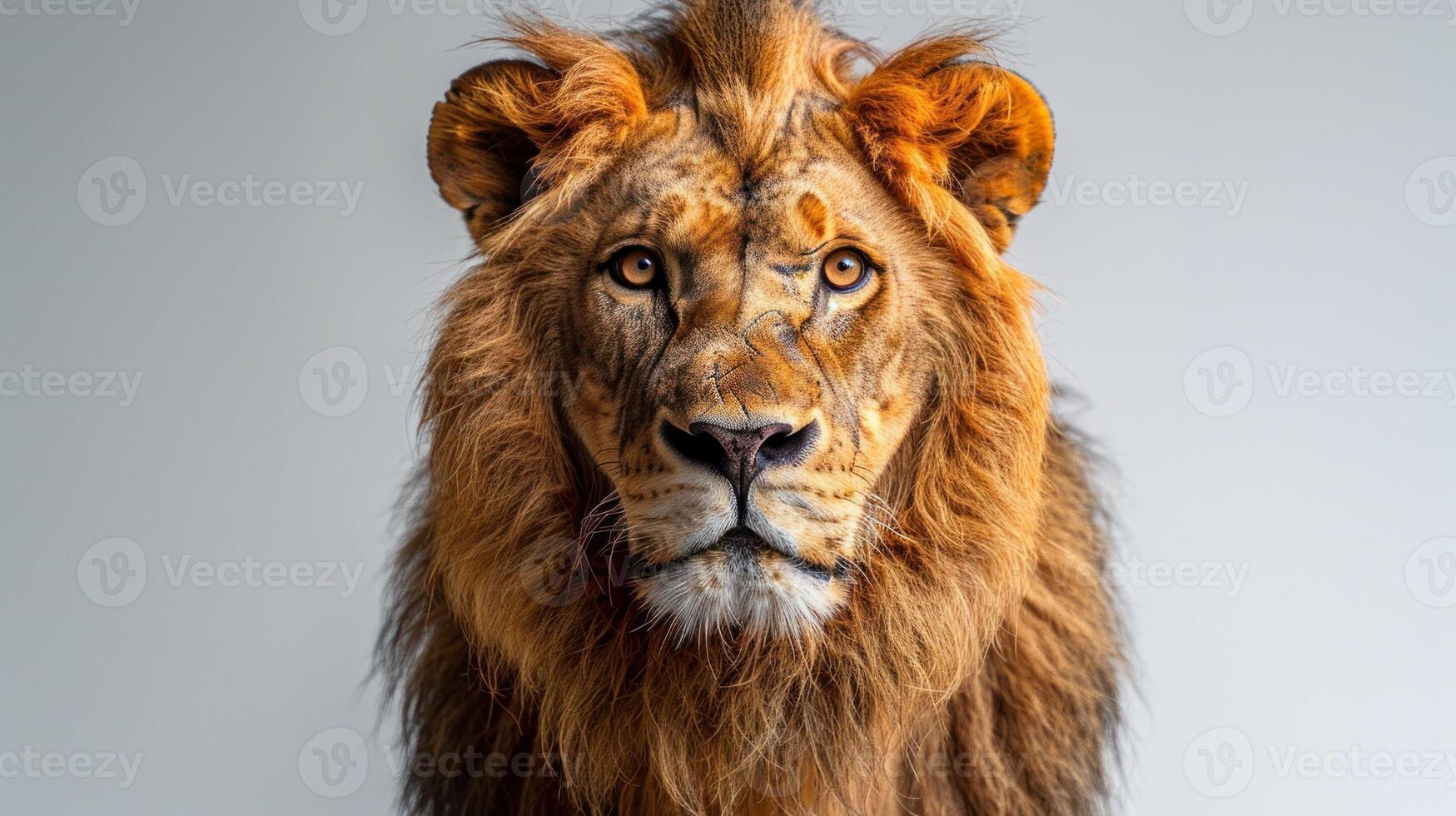 A splendid lion gazes directly, showcasing its powerful presence and beauty photo