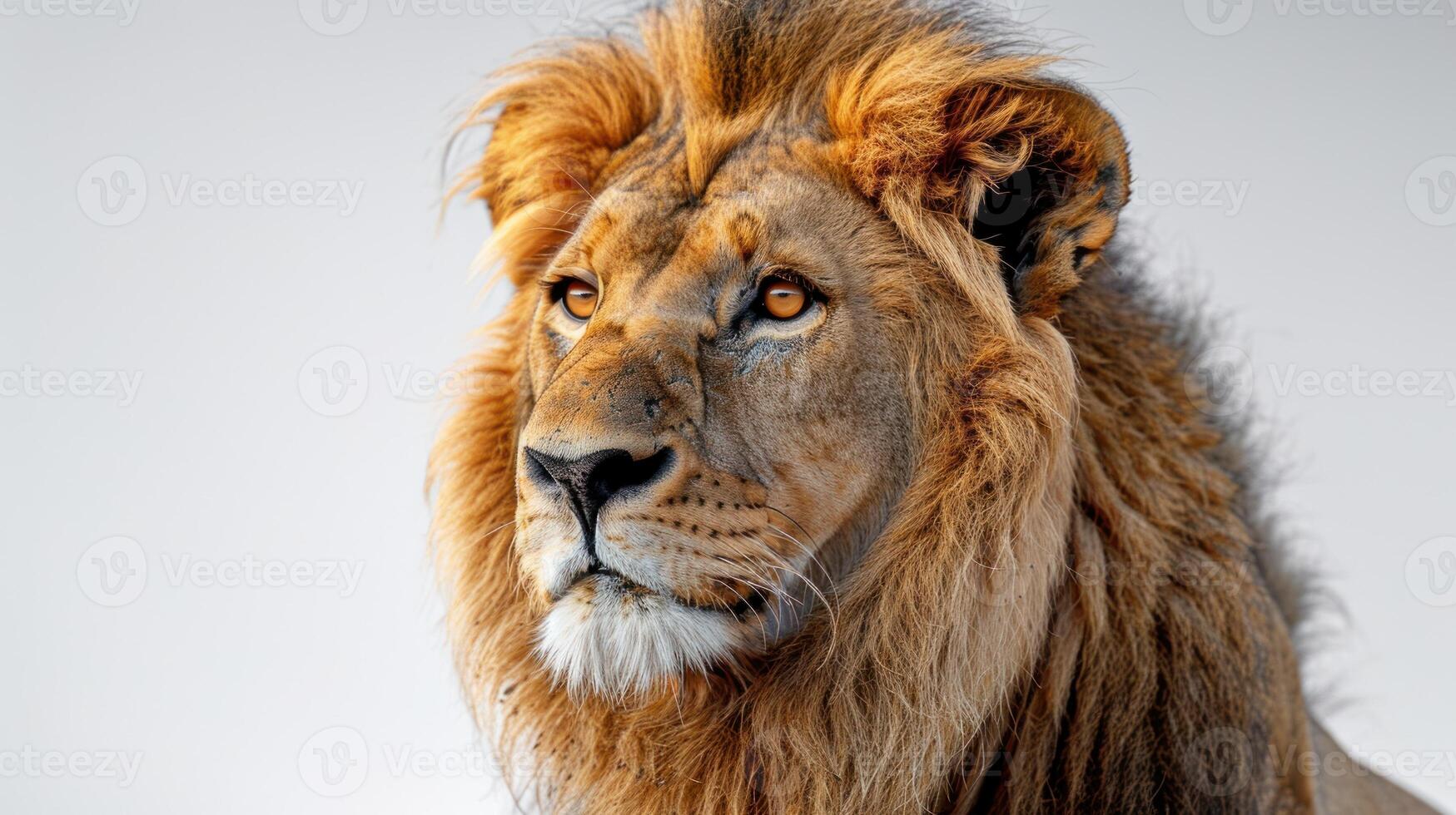 A powerful lion gazes thoughtfully, showcasing its regal mane and fierce spirit photo