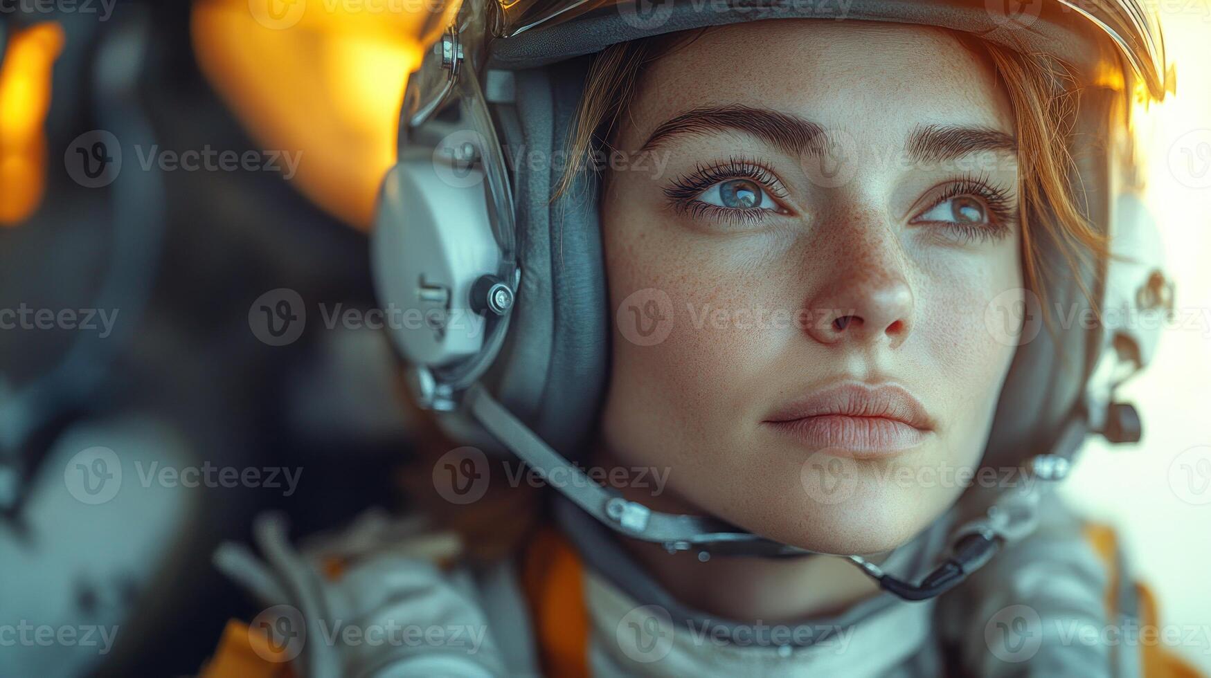 A pilot focused intently on navigating amid a breathtaking sunset backdrop photo