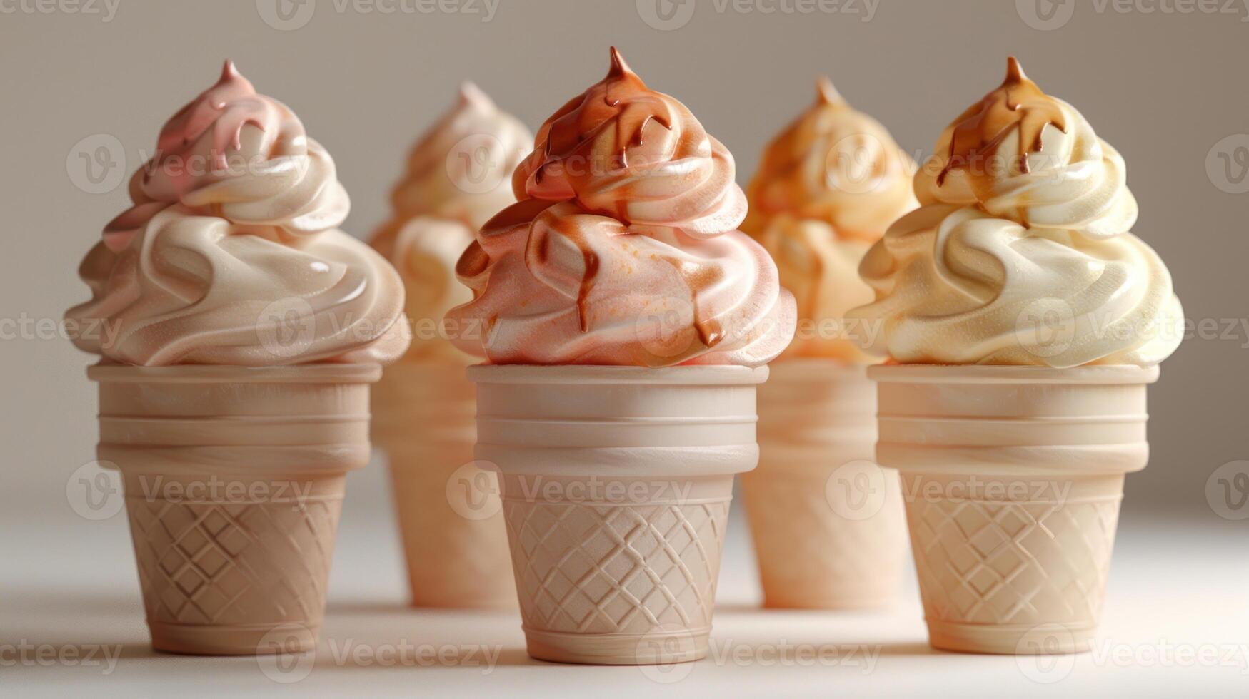 Tempting ice cream cones in various flavors await a joyful taste experience photo