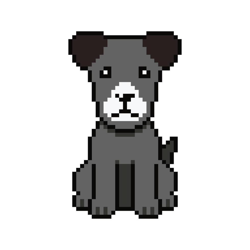 Pixel art black dog in retro style for design. vector