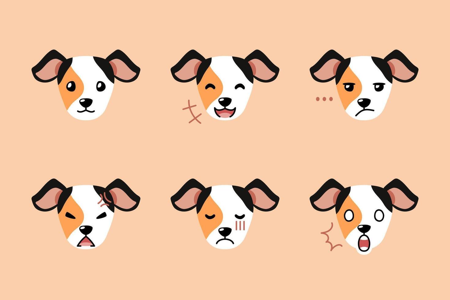 Set of cute character dog faces showing different emotions for design. vector