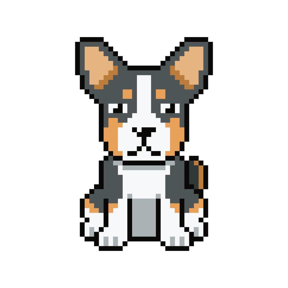 Pixel art cute basenji dog in retro style for design. vector