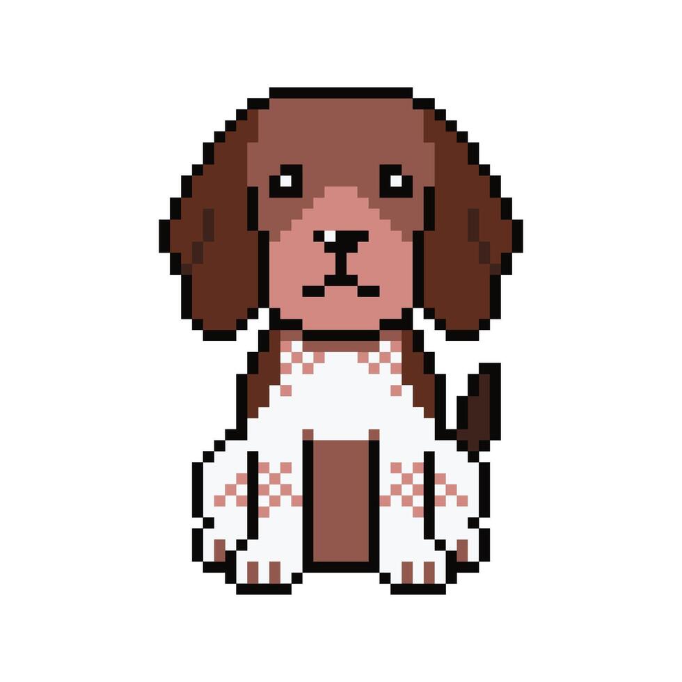 Pixel art dog illustration in retro style for design. vector