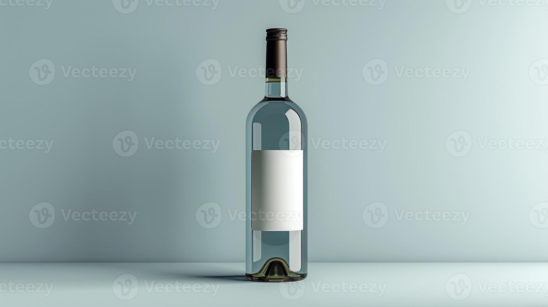 A wine bottle with a blank label sits on a shelf, awaiting its moment to be enjoyed photo