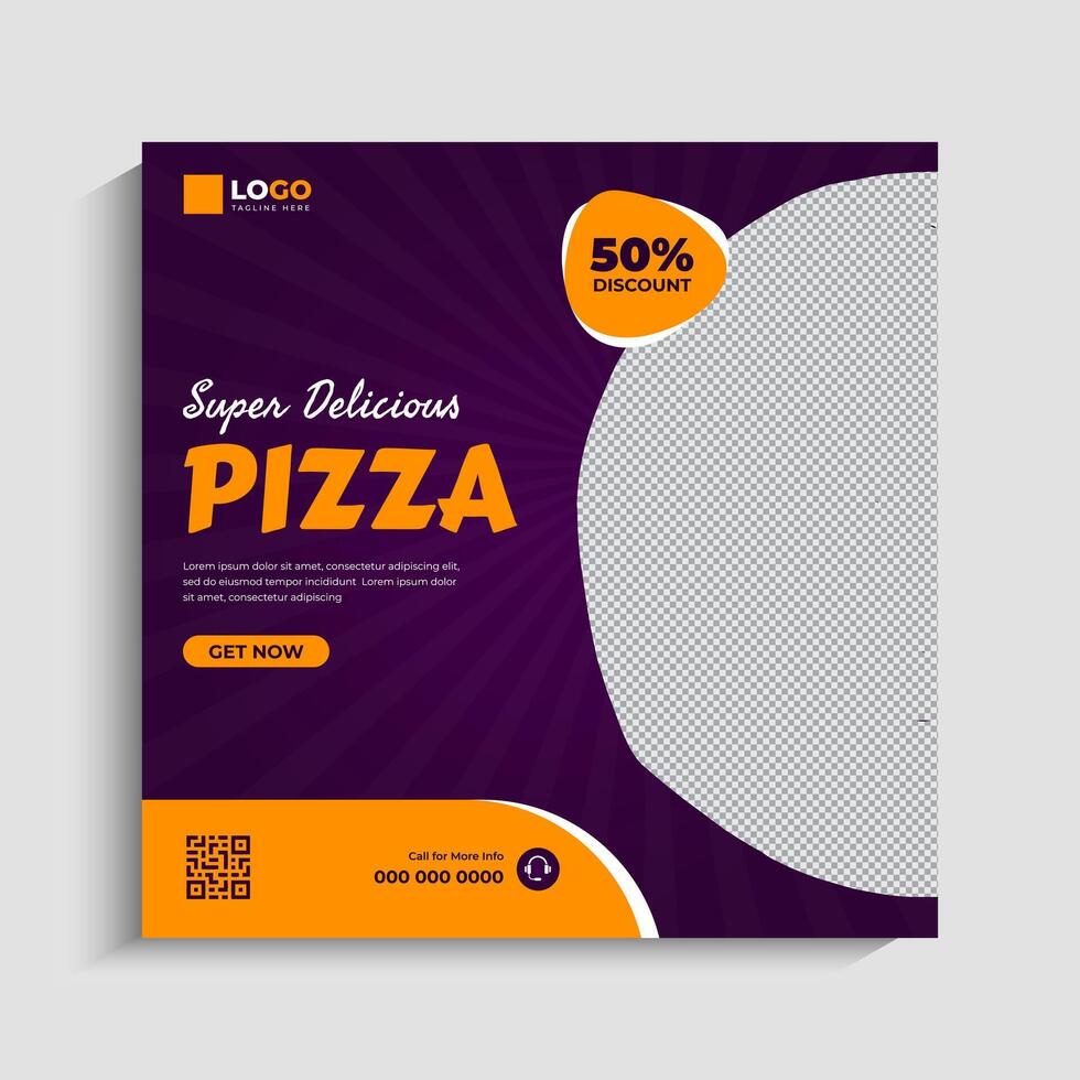 Delicious pizza social media post or web banner template vector