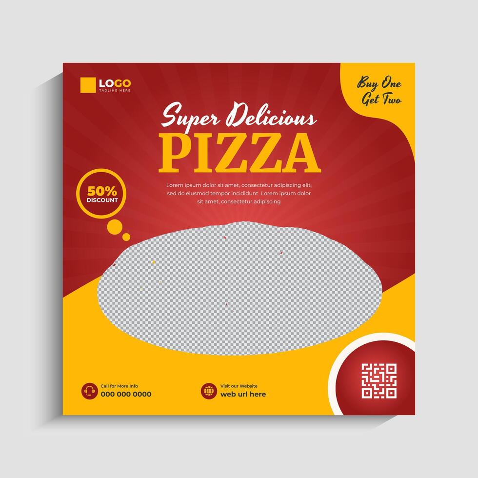 Food menu and delicious pizza social media post or web banner template vector