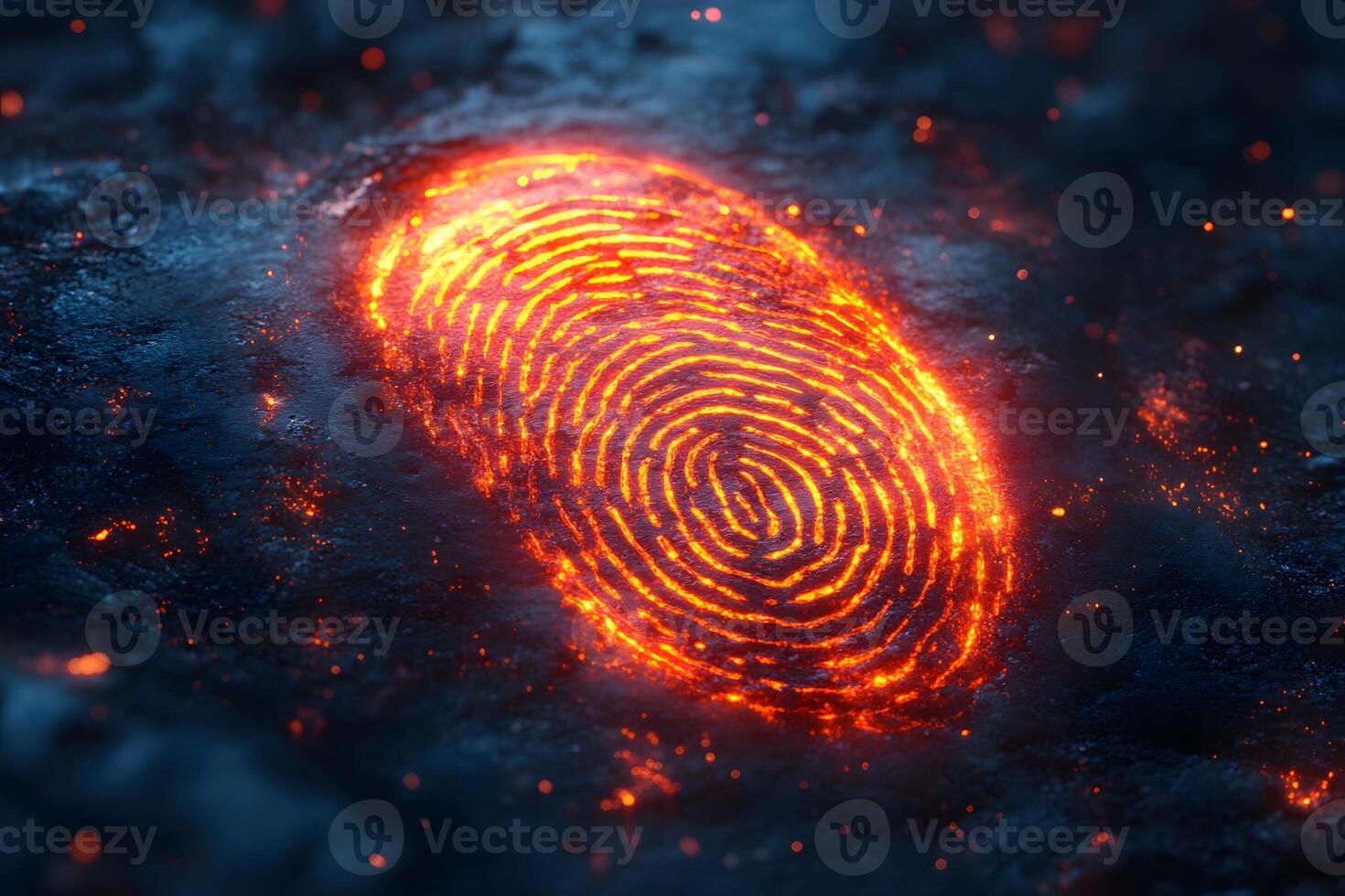 Biometric Technology Concept Glowing Digital Fingerprint on Dark Background for Security Design photo