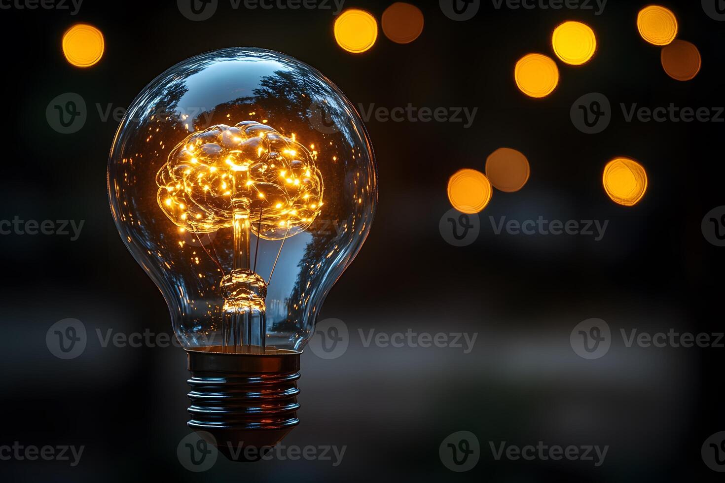Innovative Brainstorm Concept with Glowing Brain in Light Bulb for Creativity Design photo