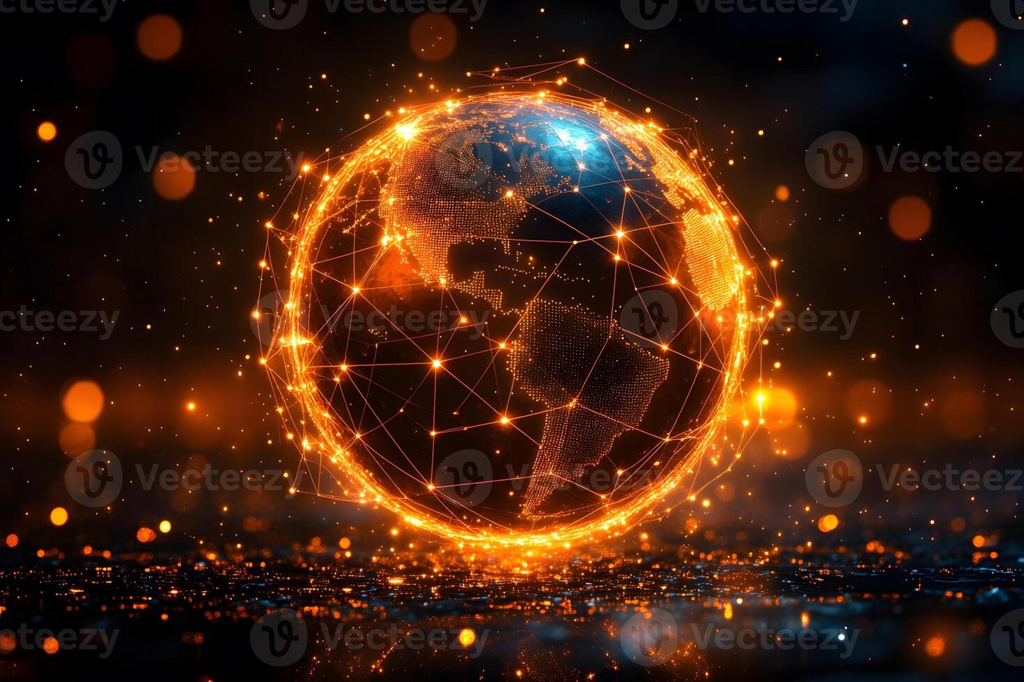 Global Connectivity Concept with Futuristic Digital Globe and Network Visualization photo