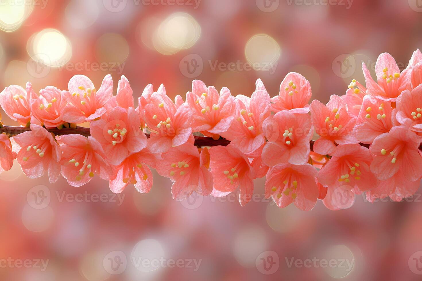 Vibrant Pink Cherry Blossom Branch Against Soft Bokeh Background for Nature Decor photo