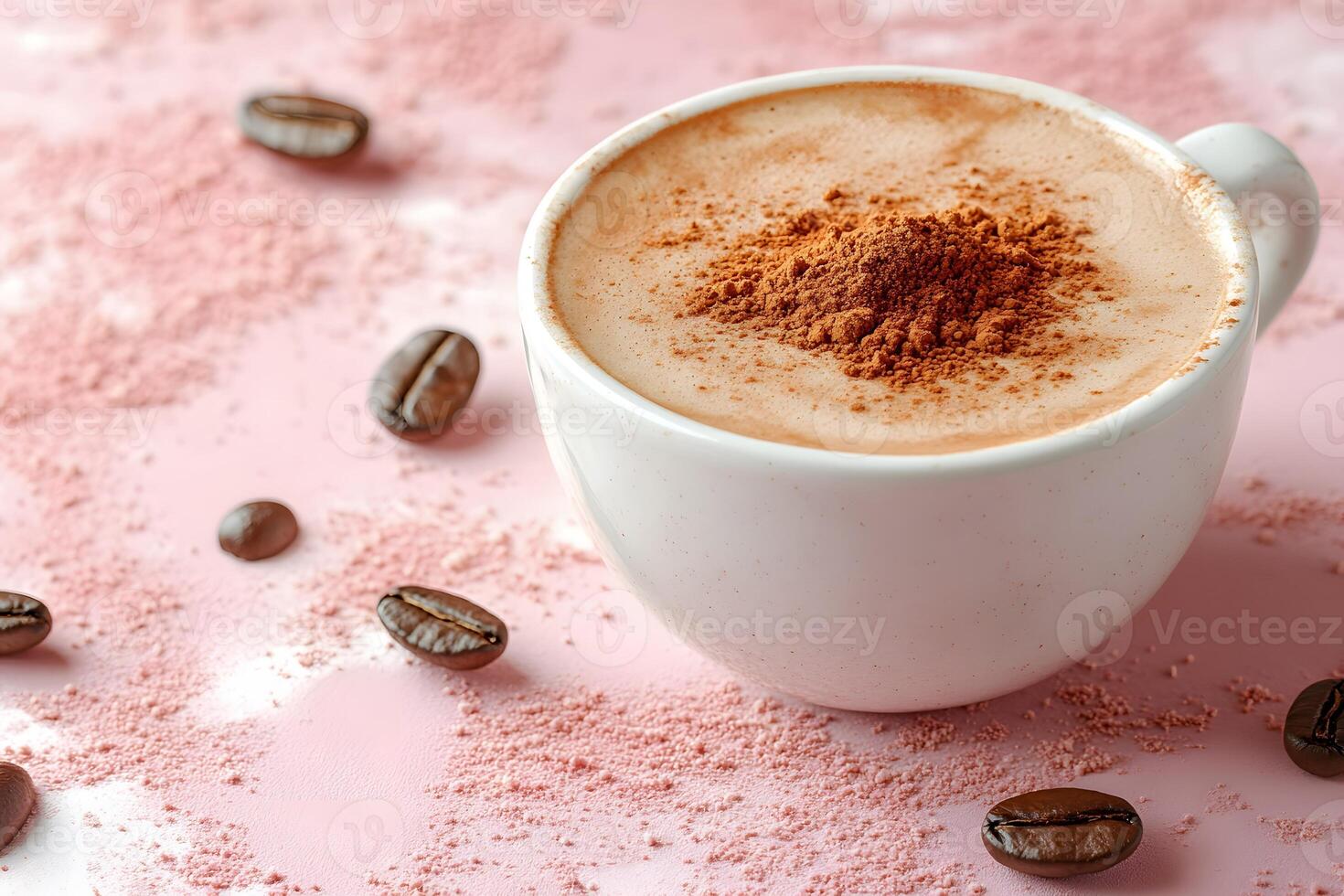 Cozy Cappuccino Delight on Pink Surface photo