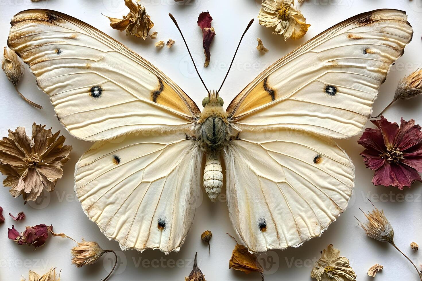Nature Elegance Botanical Arrangement with White Butterfly for Art and Design photo