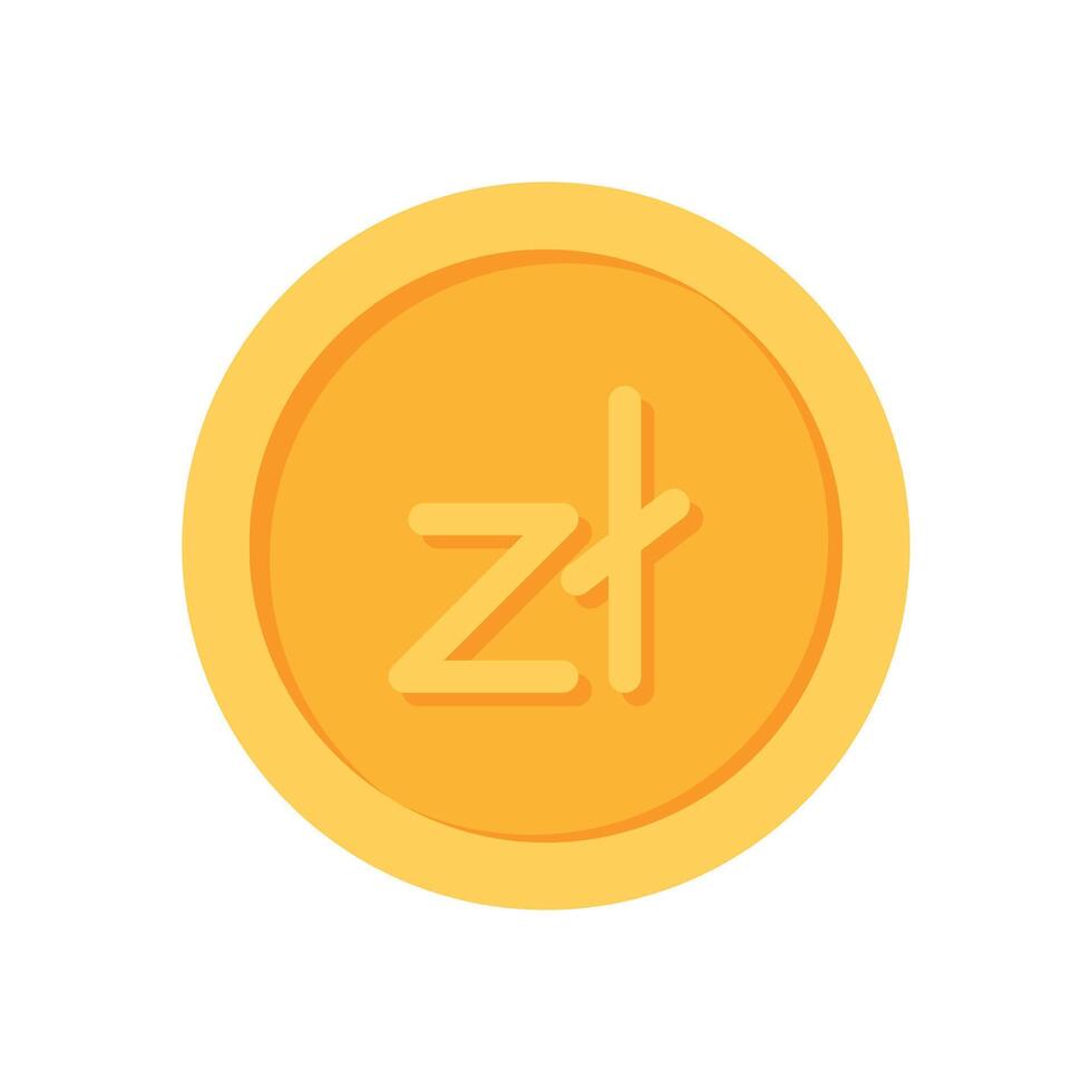 Poland Polish Zloty Gold currency coin flat icon design illustrations vector